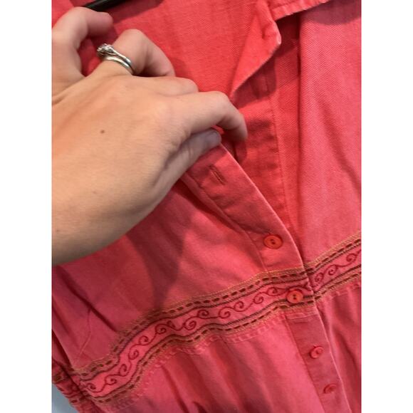 Vintage Jillian Jones Women Linen Midi Dress Size 6 Red Button Front Embroidered - Picture 7 of 8